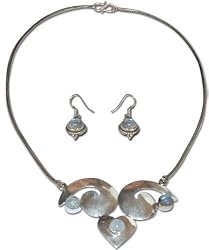Girls Jewelry Silver Rainbow Earrings Necklace Set (snklcs097)