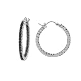 14k White or Yellow Gold Black Diamond Hoop Earrings (1 cttw)