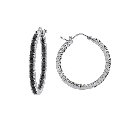 14k White or Yellow Gold Black Diamond Hoop Earrings (1 cttw)
