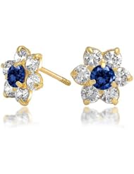 Bling Jewelry Kids Sapphire Color Safety Screw Back CZ Flower Studs 14k Gold