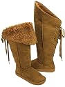 Over-the-Knee Dark TAN Furry Lace Up Winter Boots Vegan