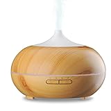 Qtuo 300ml 大容量 木目調 超音波アロマディフューザー アロマ加湿器 7色変換LED搭載