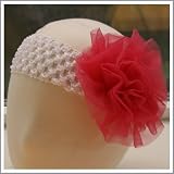 Oopsy Daisy White Headband with Large Raspberry Rossette Clip. Baby Girl Hair Accessories.