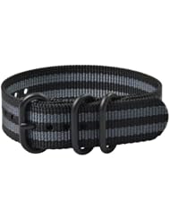 Premium 20mm 3-ring PVD Striped Black / Grey Urban Military Nylon Nato Watch Strap G-10 Fits All Watches!!!