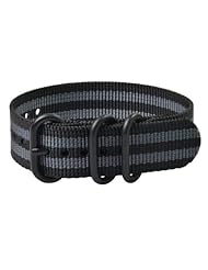 Premium 22mm 3-ring PVD Striped Black / Grey Urban Military Nylon Nato Watch Strap G-10 Fits All Watches!!!