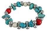 Nugget Style Turquoise, Wood And Chrome Bead Bracelet