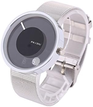 Unique Design Turntable Time Display Men Silver Grid Alloy Metal Band Quartz Movement Wrist Watch