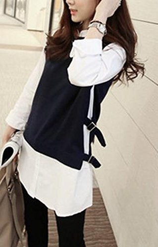 シャツ ブラウス チュニックワンピース 大きい サイズ 有 お洒落 ベスト 付 シャツ 重ね着 トップス シンプル 紺 (オリジナル・ブレスレットとサシェセット)