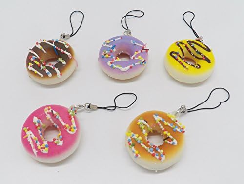 5 pc Kawaii Squishy Donuts Delight Phone Charm Set #1