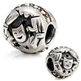 Genuine Ohm Beads (TM) Product. 925 Sterling Silver Theatre Comedy and Tragedy European Bead Charm. 100% Satisfaction Guaranteed.