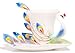 Claybox Hand Crafted Porcelain Enamel Graceful Peacock Tea Coffee Cup Set with Saucer and Spoon, Blue