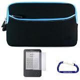 Gizmo Dorks Zipper Sleeve Case (Black with Blue Trim) with Screen Protector with Carabiner Key Chain for the Amazon Kindle 3 (Latest Generation, 6