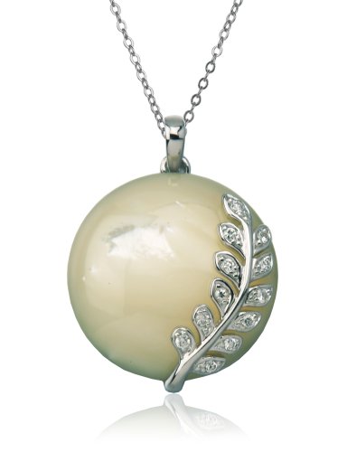 Platinum Overlay Sterling Silver Mother of Pearl & Cubic Zirconia Pendant, 18