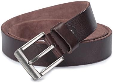 Evanno Men's Belt Square Anti-nickle Buckle Full Grain Genuine Leather 1.5inch Wide (Size:S(28--31 Inches Waist), Dark Brown)