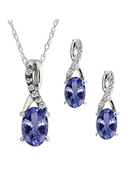 1.46 Ct Oval Blue Tanzanite Gemstone 14k White Gold Pendant Earrings Set
