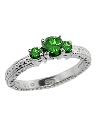 0.79 Ct Round Green SI1/SI2 Diamond 18K White Gold 3-Stone Ring