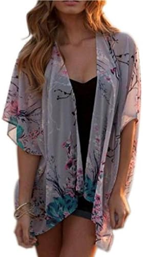 Women's Chiffon Lace Floral Printed Kimono Cape Coat Blouse Shirt Tops