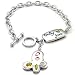 Sterling Silver CZ Cubic Zirconia Enamel Butterfly Toggle Bracelet