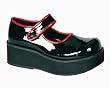2 1/4 Inch Sexy Gothic Shoes Womens Mary Jane Shoes Black Patent / Red Trim