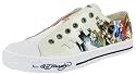 ED HARDY by Christian Audigier Mens Tattoo Skull Canvas Patent Shoes Sneakers Off White