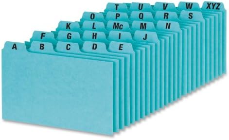 Esselte Self-Tab Style Index Card Guide - Printed A to Z - 9" x 6" - 25 / Sheet - Blue Divider