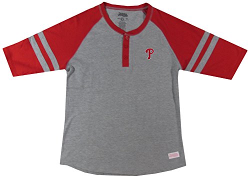 MLB Philadelphia Phillies Girl's Colorblocked Henley Top, Grey, Large
