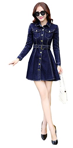 レディース ワンピース ジャケット チュニック チュニックワンピース 秋 デニム 前ボタン ベルト 長袖 美脚 リゾート レジャー 通勤 通学 パーティ ドレス カジュアル 可愛いスカーフ付き KK854