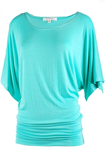 TL Women's Versatile Short Sleeve Boat Neck Dolman Drape Tops with Banded Bottom