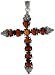 Sterling Silver Marcasite Cross Fleury Pendant, w/ Brilliant Cut & Heart Shape Garnet Stones, 2 3/4