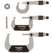 Brown & Sharpe 599-181-901 Chrome Frame Outside Micrometer Set, 0-3" Range, 0.001" Graduation