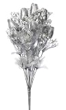 3 Bouquets of Metallic Silver Closed Rosebuds Accented with Baby's Breath