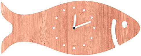 Silent Non-Ticking Wooden Wall Clock Unminuto - The Fish (Pink)