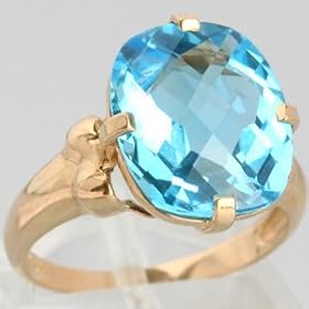 14K Yellow Gold 7.2 Carat Blue Topaz Ring - OldCities Estate Jewelry by