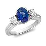 Certified 18k White Gold 3 Stone Bridal Natural Sapphire and Diamond Ring