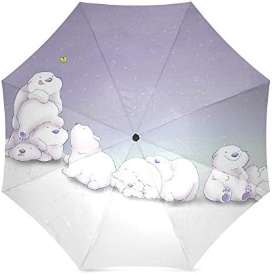 Mother/Father Gift Cute Polar Bears Cartoon Pattern Compact Travel Windproof Rainproof Umbrella