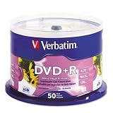 Verbatim 95136 47 GB up to 16x White Inkjet Printable Recordable Disc DVDR - 50-Disc Spindle