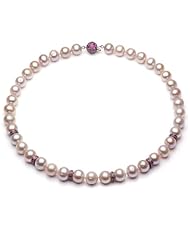 10-11mm "Love" Pink Cultured Freshwater Pearl Necklace 18" Length Secured with Elegant 14K White Gold Ball Pink Sapphire Clasp and Roundell