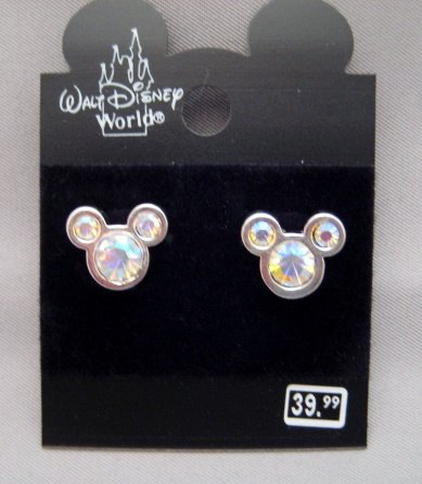 Disney Austrian Clear AB(Aurora Borealis, which Changes Color in The Light) Crystal Mickey Earrings