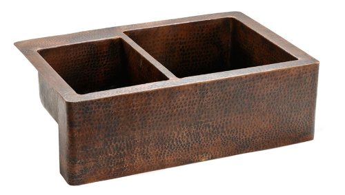 33 Copper Hammered Kitchen Apron 40/60 Double Basin Sink