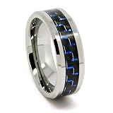 Blue Chip Unlimited - 8mm Designer Tungsten Carbide Black and Blue Carbon Fiber Men's Unique Wedding Rings Engagement Bands (Available in Sizes 5-17)