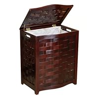 Oceanstar BHV0100MH Bowed Front Veneer Laundry Wood Hamper with Interior Bag, Mahogany Finished