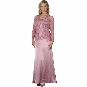 Rose Crochet Formal Evening Dress and Jacket - Mother of Bride & Groom Dress. Mothers Dress Gown. Womens Long Evening Gown by Sean Collection (7317)