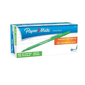 Paper Mate Write Bros. Stick Medium Tip Ballpoint Pens, 12 Green Ink Pens (3341131)