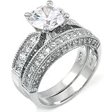 Sterling Silver Cubic Zirconia CZ Wedding Engagement Ring Set