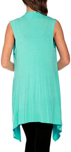 Women's Sleeveless Solid Color Open Knit Cardigan Asymmetrical Hem Vest (M, Blue)