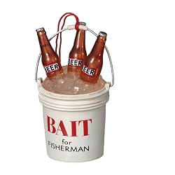 White Plastic Bait Bucket with Beer Christmas Ornament