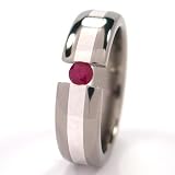 New 6mm Titanium Tension Set Ring w/ Silver Inlay, Ruby Bands, Free Sizing 4.5-11