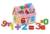 知育玩具 木のおもちゃ 数字 部屋 組み合わせ キッズ 子ども 想像力向上 発見力アップ 幼稚園 誕生日 入学祝 ピンク
