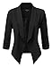 JJ Perfection Women's Texture Woven Thin Ruched Sleeve Open-Front Padded Blazer