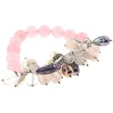 Fancy Gemstone Bracelet in Faceted round Beads and Assorted Dangles - Rose Quartz, Crystal Quartz, Amethyst, and Fresh Water Pearls - 8" Length